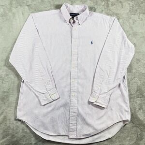 Polo Ralph Lauren Pink Blue Button‎ Up Shirt Mens Size Large Striped Blue Pony